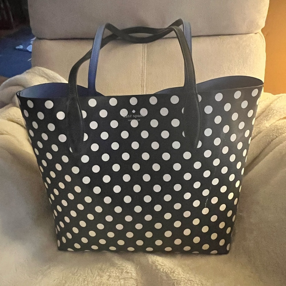 Kate Spade Navy and White Polka Dot Tote